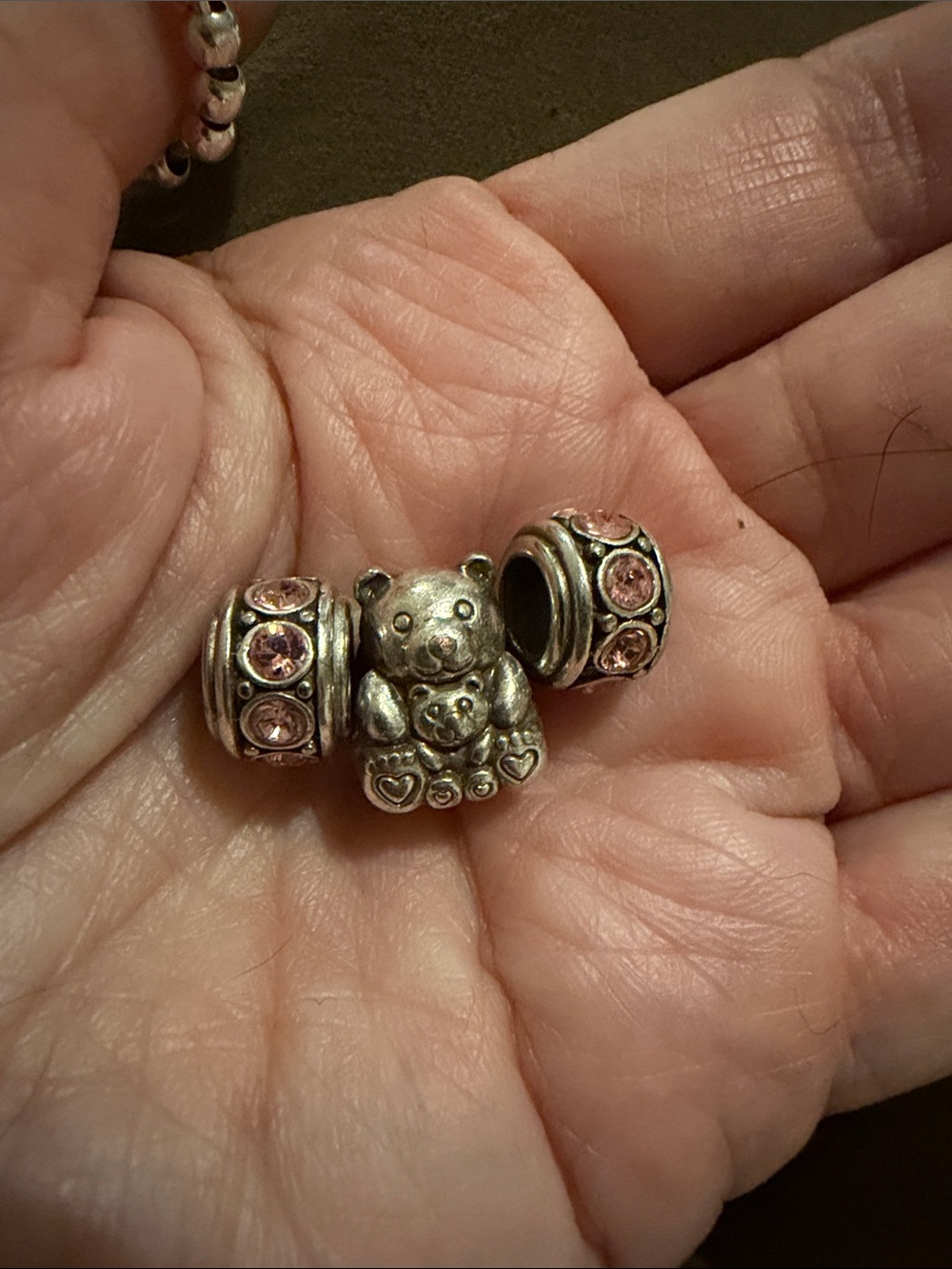 Brighton Mom and baby Teddy Bear Charm Set with Pink Crystal Spacers